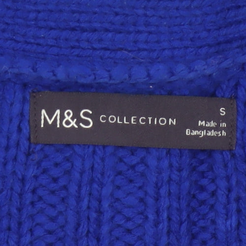 Marks and Spencer Women Blue Size S Button Pocket Knit Cardigan