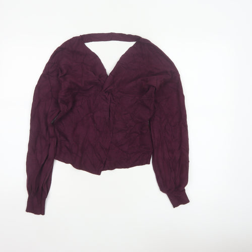 Miss Selfridge Women Purple UK 6 Wrap V-Neck Balloon Sleeve Knit Jumper