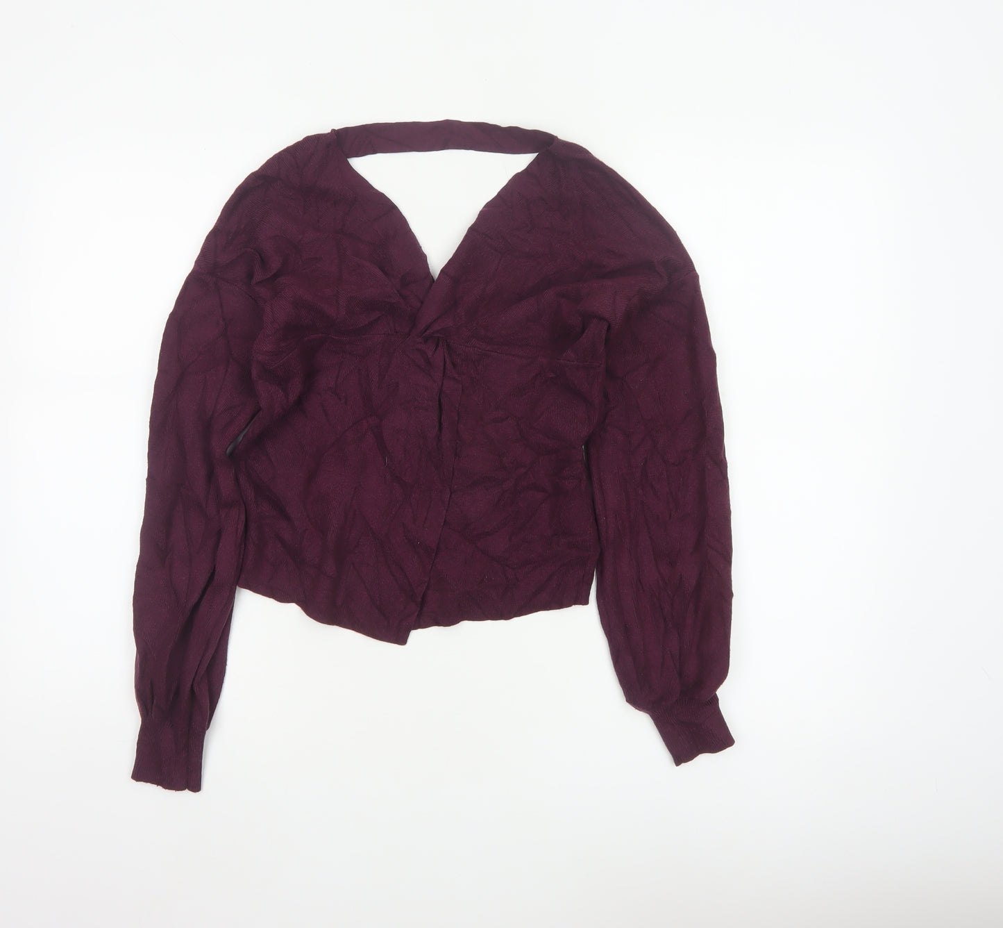 Miss Selfridge Women Purple UK 6 Wrap V-Neck Balloon Sleeve Knit Jumper