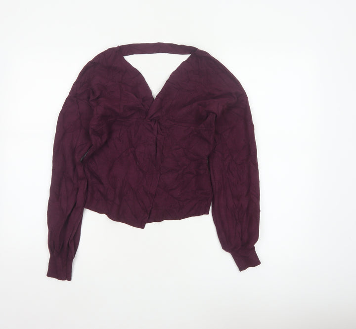 Miss Selfridge Women Purple UK 6 Wrap V-Neck Balloon Sleeve Knit Jumper