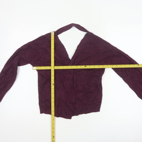 Miss Selfridge Women Purple UK 6 Wrap V-Neck Balloon Sleeve Knit Jumper