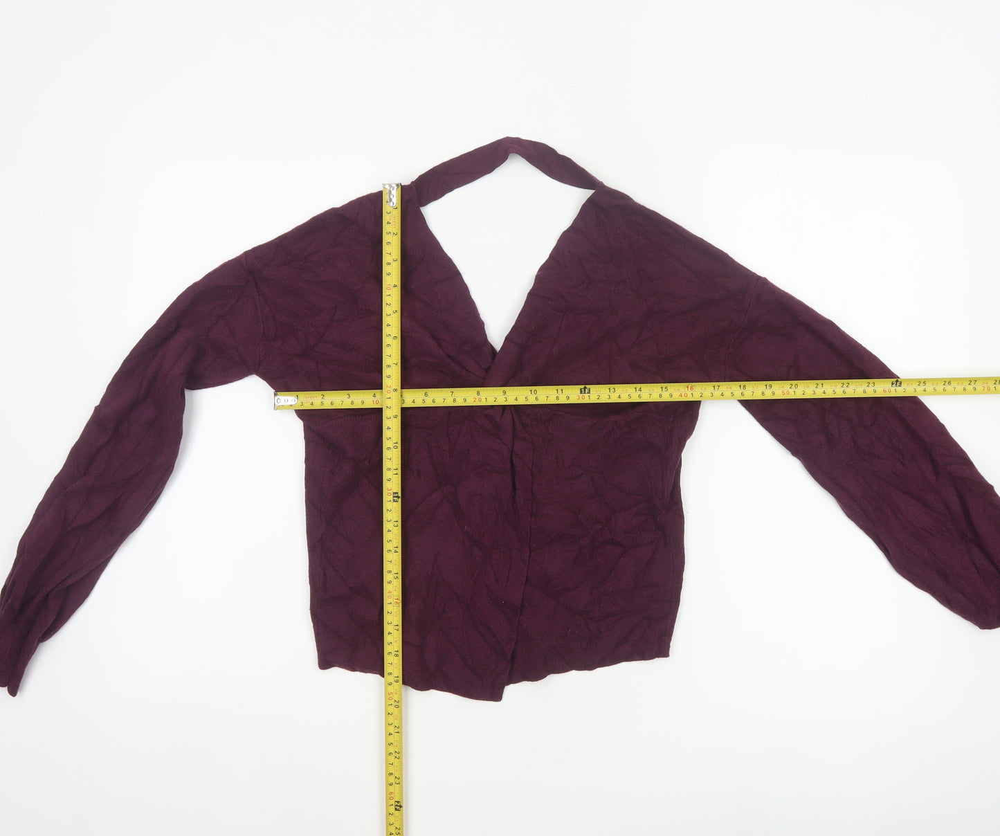 Miss Selfridge Women Purple UK 6 Wrap V-Neck Balloon Sleeve Knit Jumper
