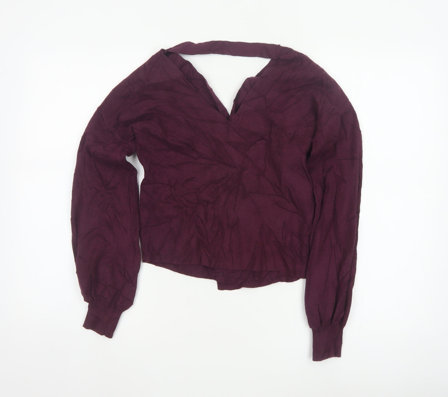 Miss Selfridge Women Purple UK 6 Wrap V-Neck Balloon Sleeve Knit Jumper