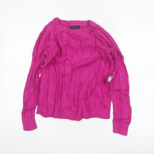Lands' End Women's Pink XS Petite Cable Knit Cotton Jumper