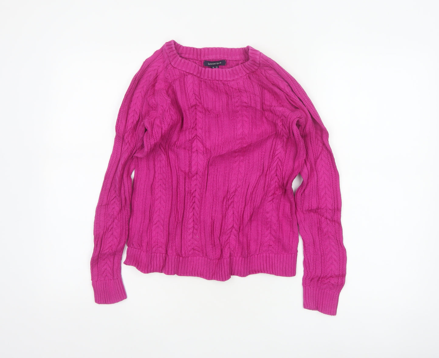 Lands' End Women's Pink XS Petite Cable Knit Cotton Jumper