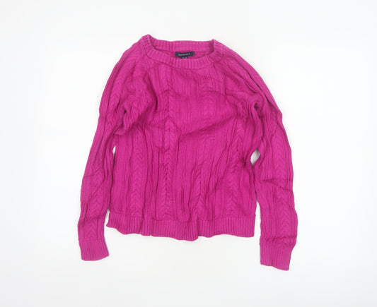 Lands' End Women's Pink XS Petite Cable Knit Cotton Jumper