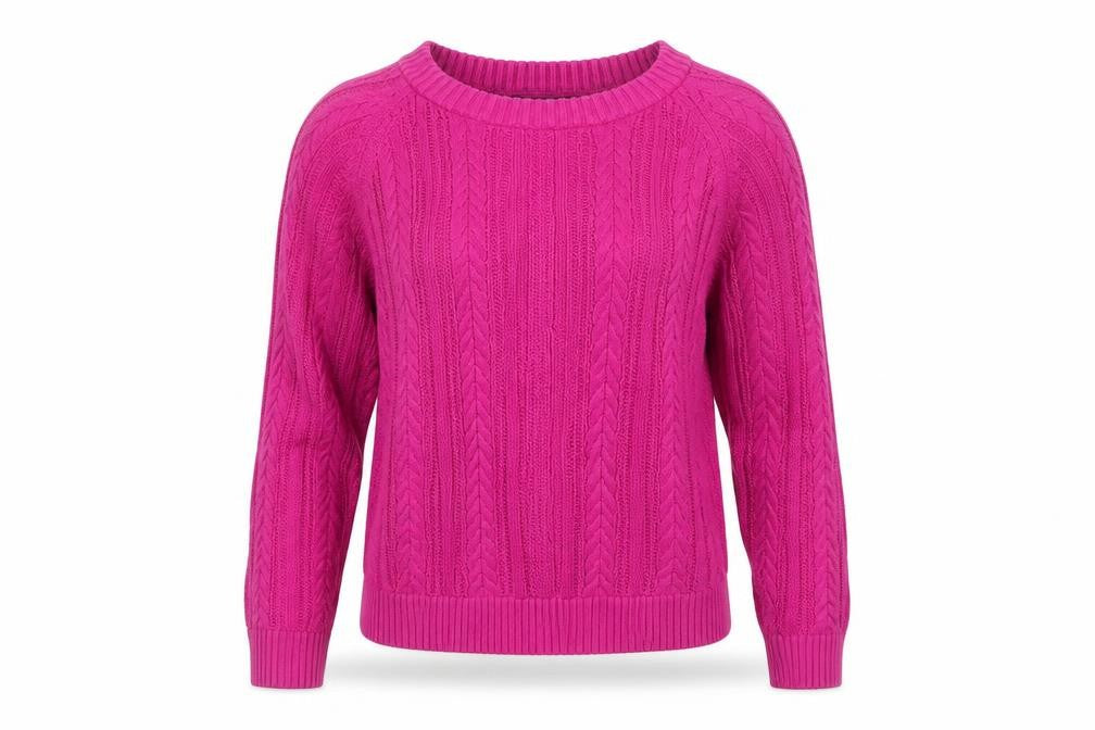 Lands' End Women's Pink XS Petite Cable Knit Cotton Jumper