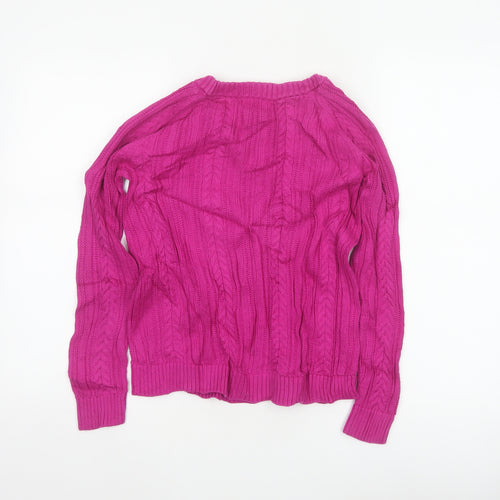 Lands' End Women's Pink XS Petite Cable Knit Cotton Jumper