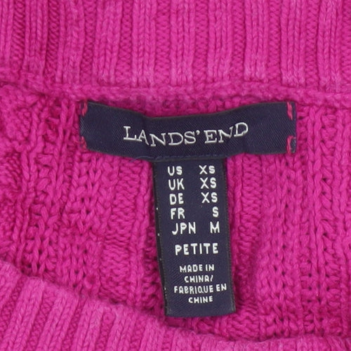 Lands' End Women's Pink XS Petite Cable Knit Cotton Jumper