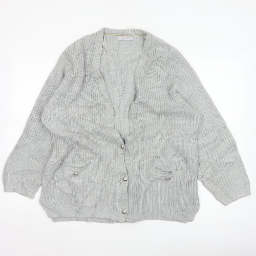 M&S Per Una Women Grey UK 18 Chunky Cable Knit Button Cardigan