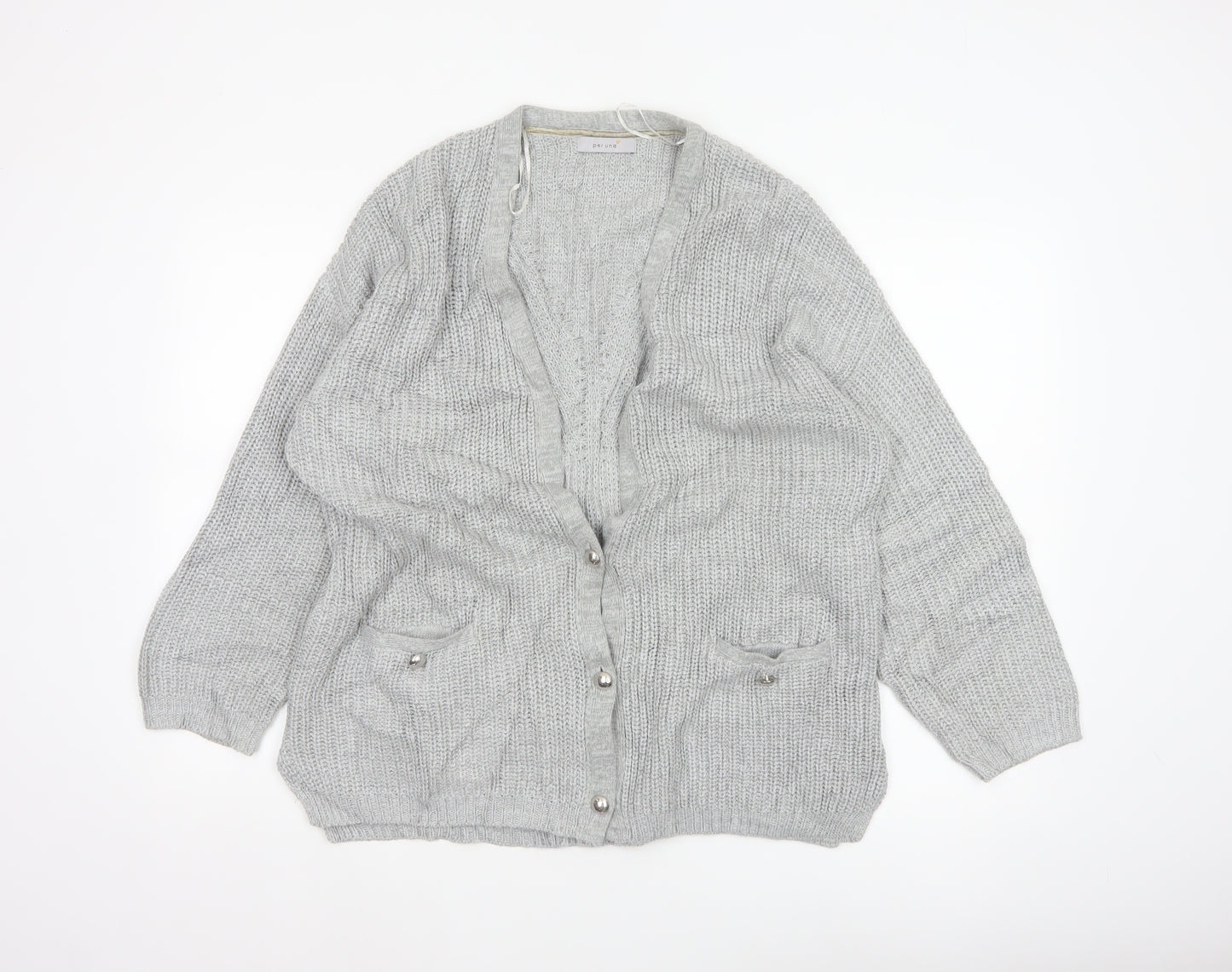 M&S Per Una Women Grey UK 18 Chunky Cable Knit Button Cardigan