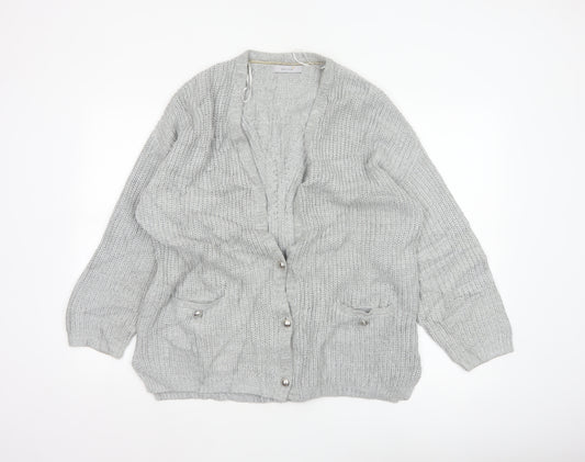 M&S Per Una Women Grey UK 18 Chunky Cable Knit Button Cardigan