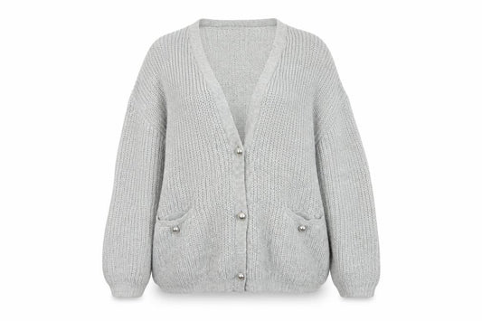 M&S Per Una Women Grey UK 18 Chunky Cable Knit Button Cardigan