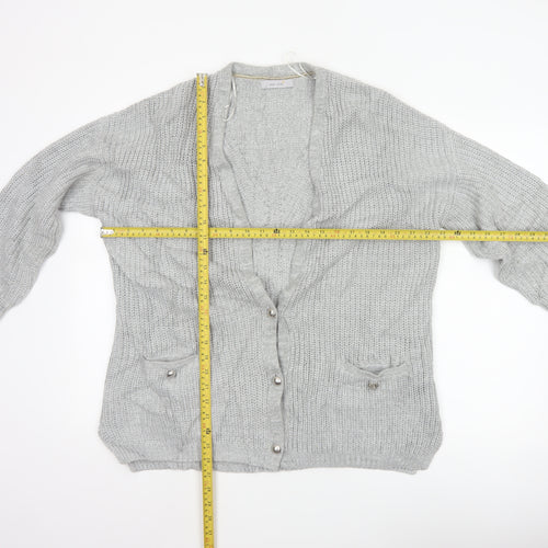 M&S Per Una Women Grey UK 18 Chunky Cable Knit Button Cardigan