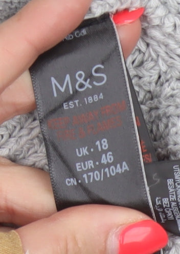 M&S Per Una Women Grey UK 18 Chunky Cable Knit Button Cardigan