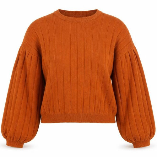 Topshop Women Orange UK 10 Ribbed Puff Sleeve Crew Neck Jumper