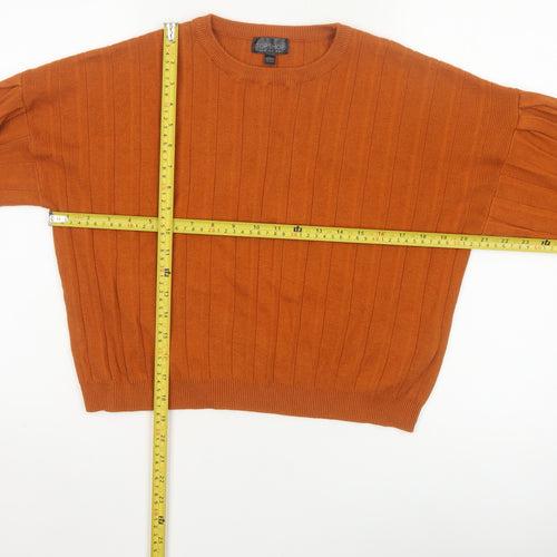Topshop Women Orange UK 10 Ribbed Puff Sleeve Crew Neck Jumper