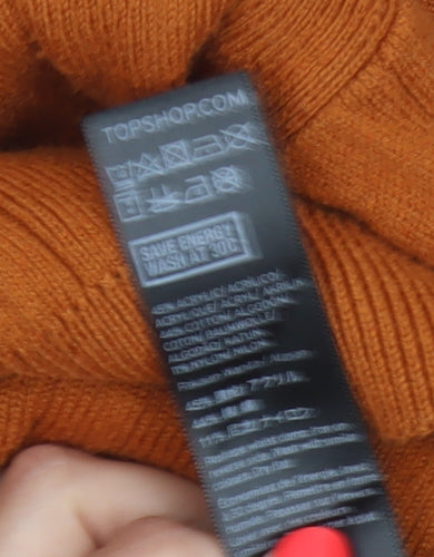 Topshop Women Orange UK 10 Ribbed Puff Sleeve Crew Neck Jumper