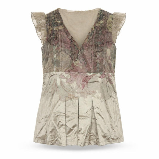M&S Per Una Women Beige Floral Mesh Wrap Blouse Size 16