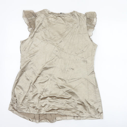 M&S Per Una Women Beige Floral Mesh Wrap Blouse Size 16