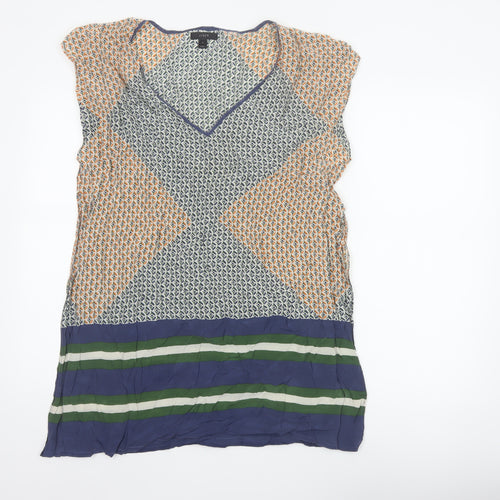 J.Crew Women Multicoloured S Silk Geometric V-Neck Tunic Blouse
