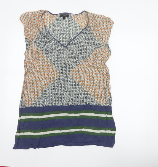 J.Crew Women Multicoloured S Silk Geometric V-Neck Tunic Blouse
