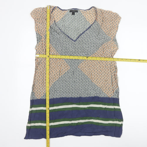 J.Crew Women Multicoloured S Silk Geometric V-Neck Tunic Blouse