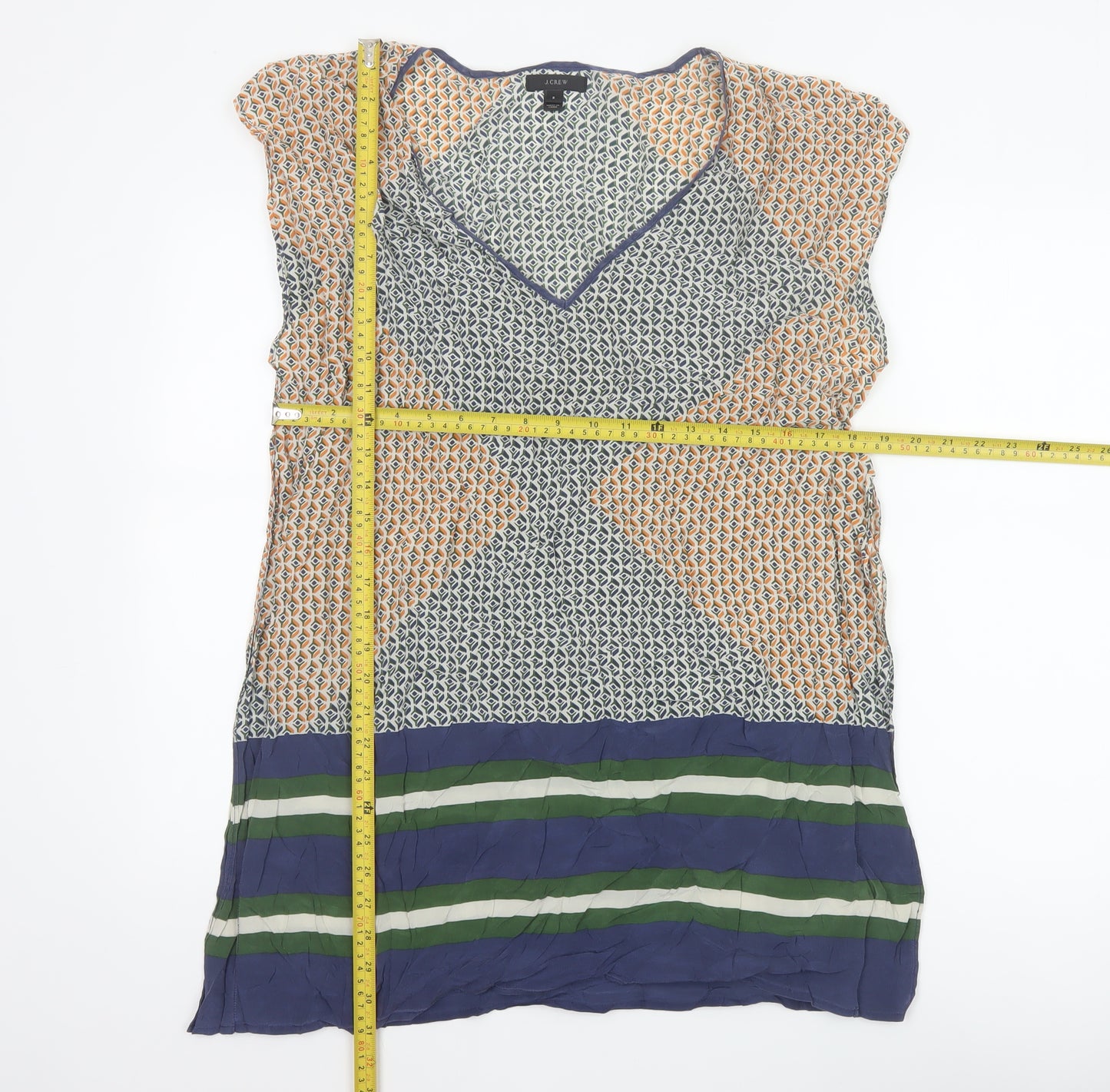 J.Crew Women Multicoloured S Silk Geometric V-Neck Tunic Blouse
