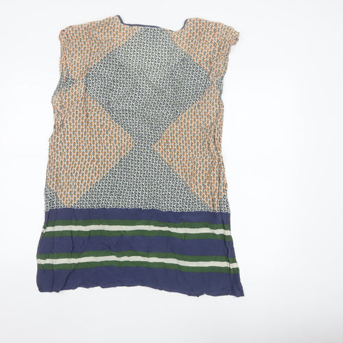 J.Crew Women Multicoloured S Silk Geometric V-Neck Tunic Blouse