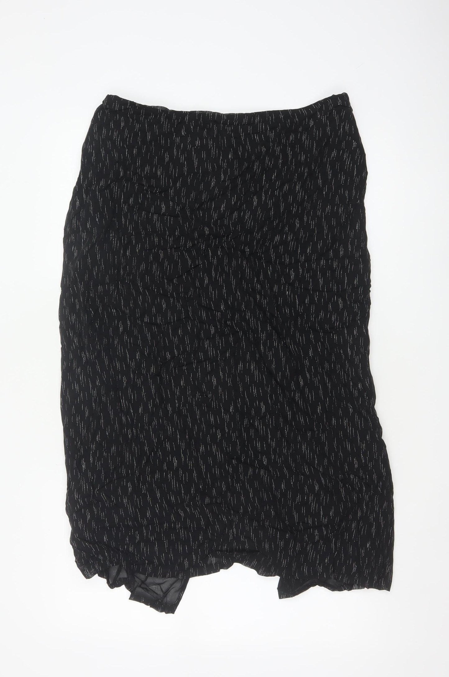 Marks and Spencer Women Black Silver Glitter Pencil Midi Skirt UK 16
