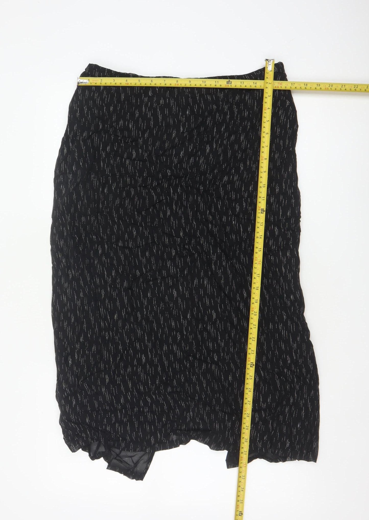 Marks and Spencer Women Black Silver Glitter Pencil Midi Skirt UK 16