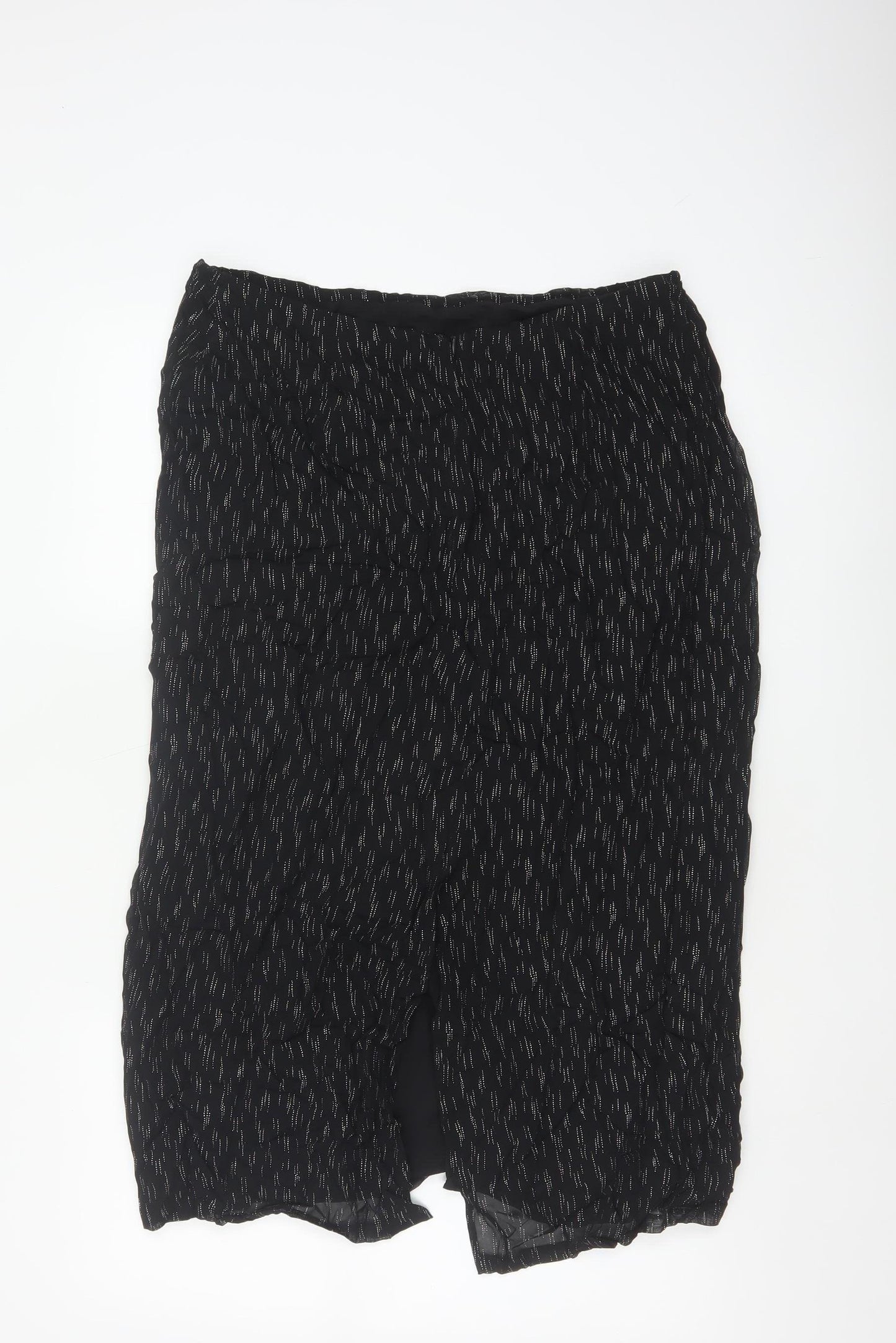 Marks and Spencer Women Black Silver Glitter Pencil Midi Skirt UK 16