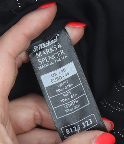 Marks and Spencer Women Black Silver Glitter Pencil Midi Skirt UK 16