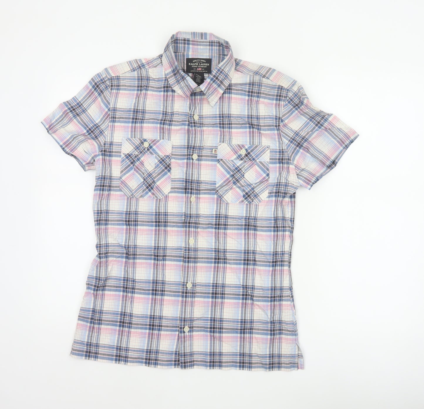 Ralph Lauren Men Blue Pink Plaid S Short Sleeve Button-Up Shirt
