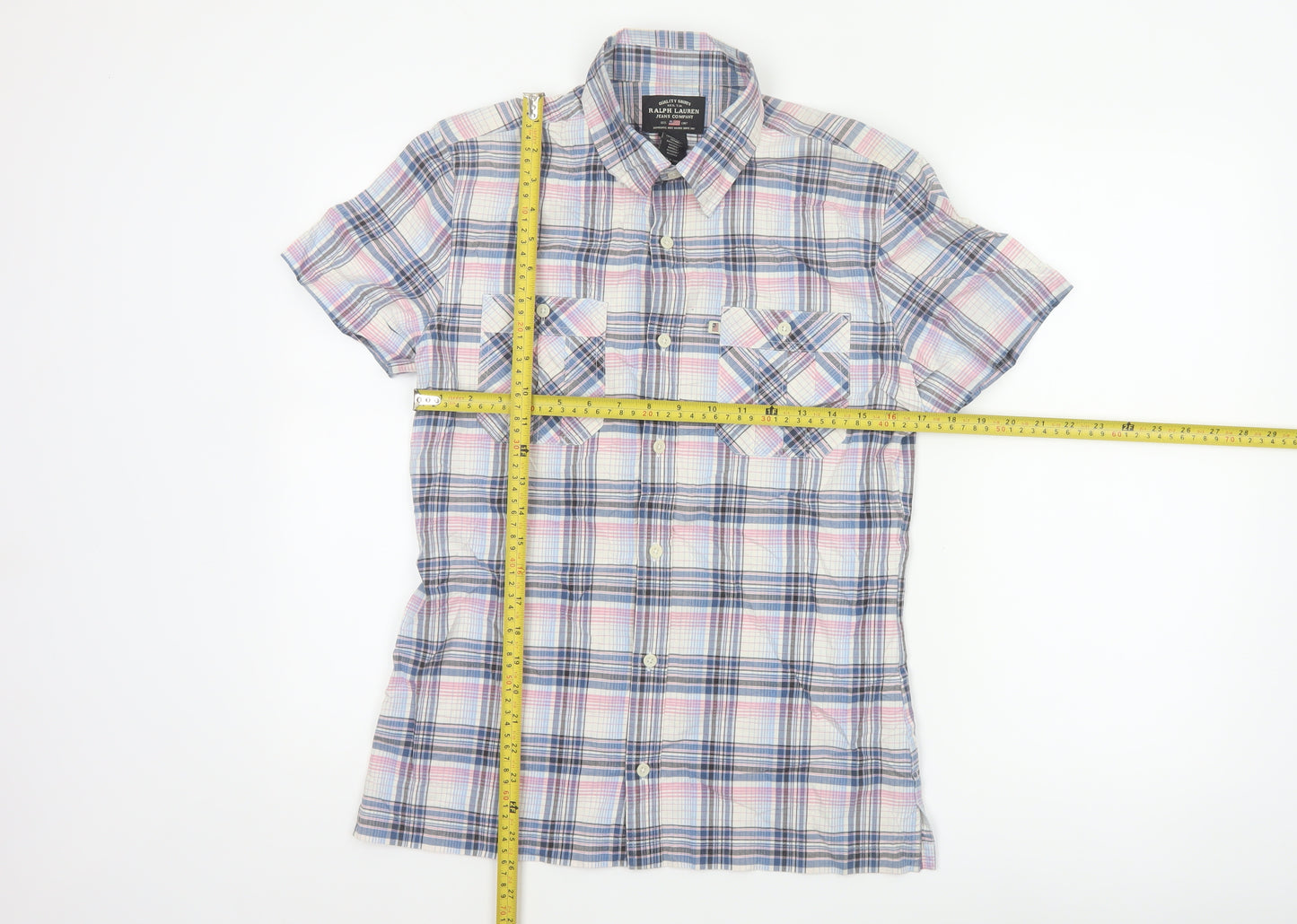 Ralph Lauren Men Blue Pink Plaid S Short Sleeve Button-Up Shirt