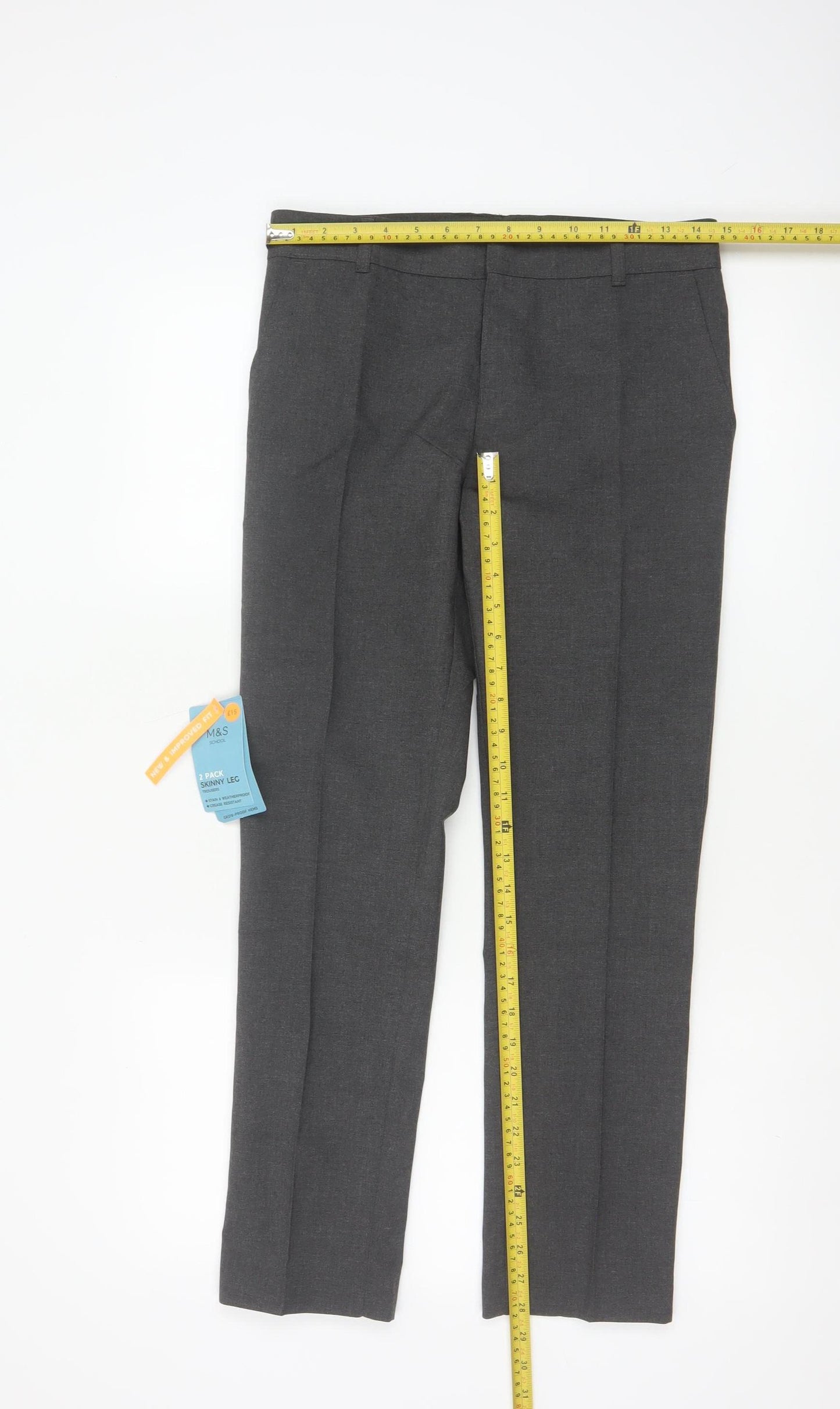 Marks and Spencer Boys Grey 12-13 Years Skinny Leg School Trousers 2 Pack