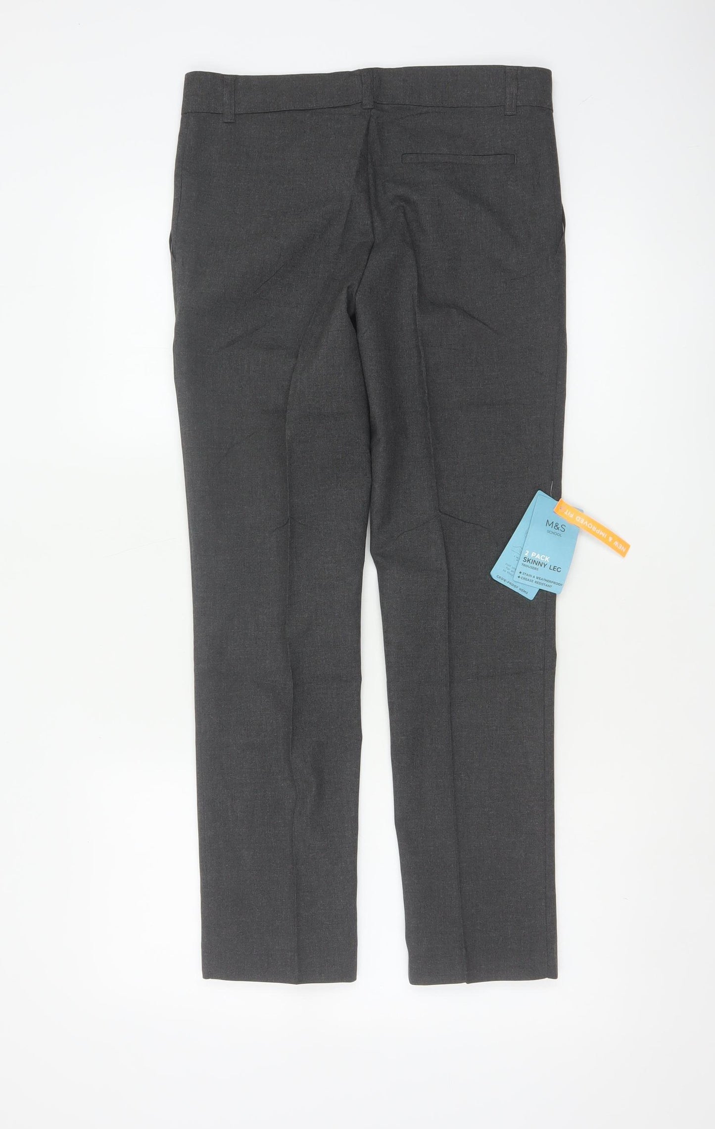 Marks and Spencer Boys Grey 12-13 Years Skinny Leg School Trousers 2 Pack