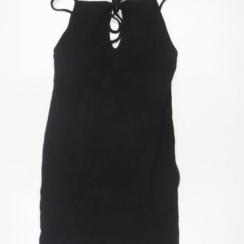 Zara Women Black L Bodycon Halter Knit Backless Knee Dress