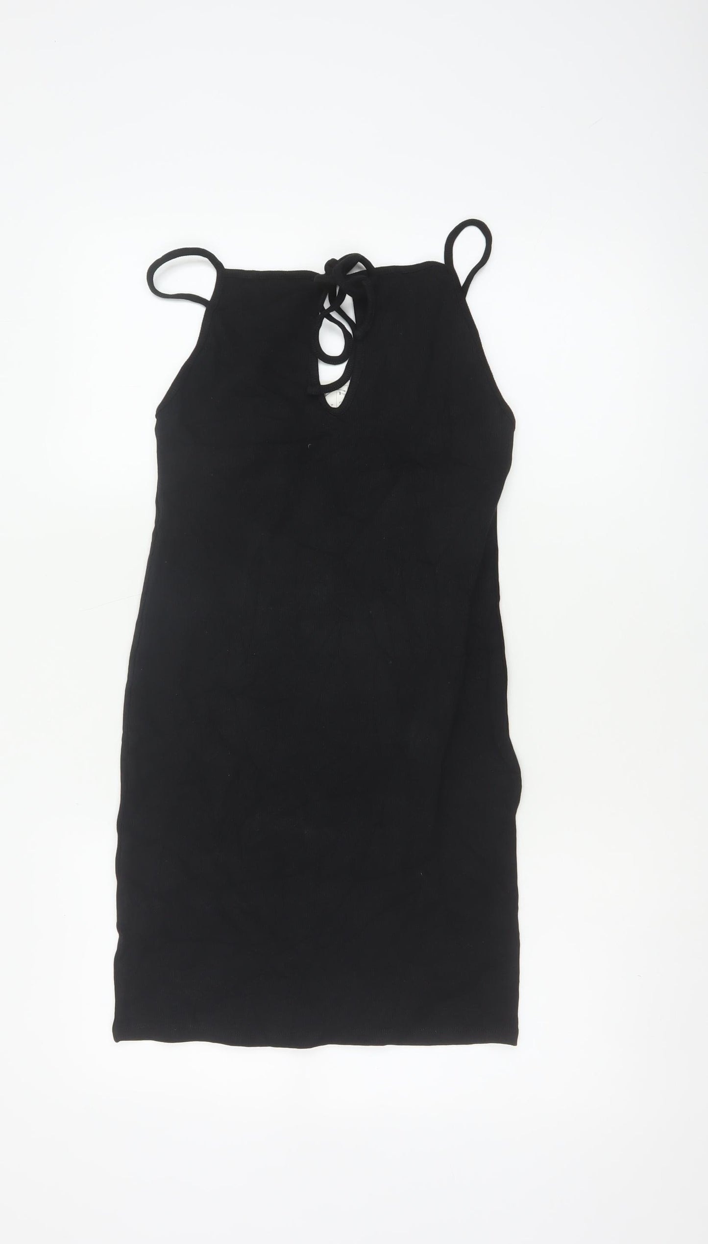 Zara Women Black L Bodycon Halter Knit Backless Knee Dress