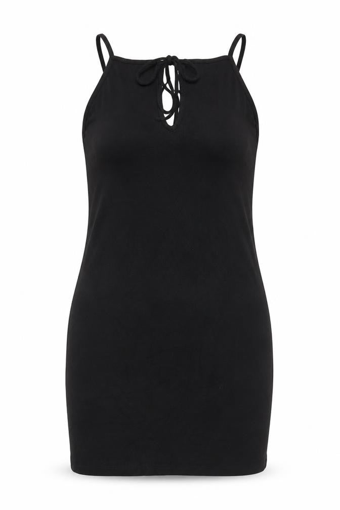 Zara Women Black L Bodycon Halter Knit Backless Knee Dress