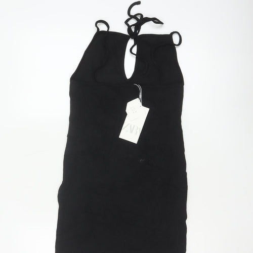 Zara Women Black L Bodycon Halter Knit Backless Knee Dress