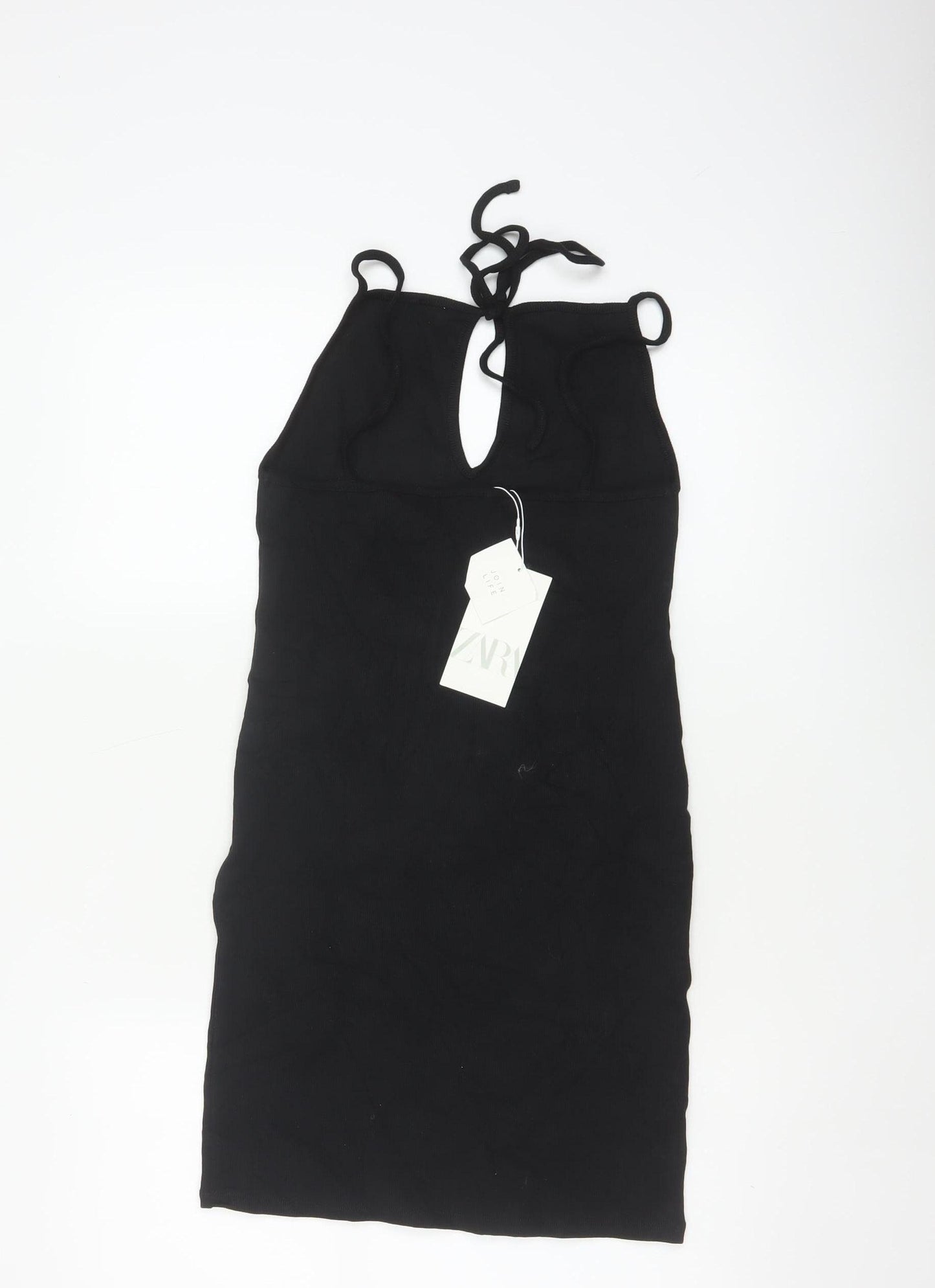 Zara Women Black L Bodycon Halter Knit Backless Knee Dress