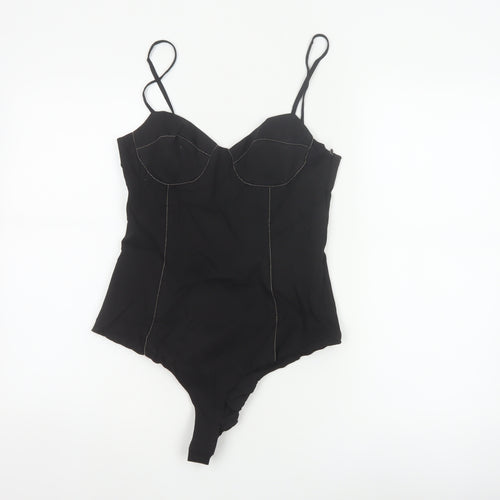 Zara Women Black M Rhinestone Corset Strappy Bodysuit Party