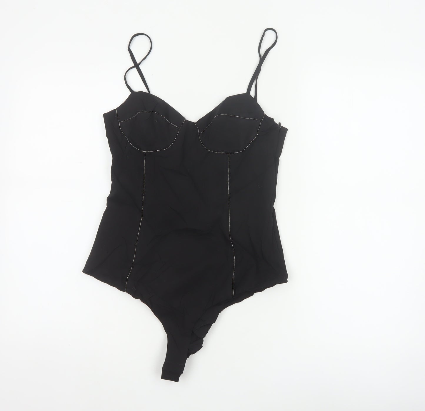 Zara Women Black M Rhinestone Corset Strappy Bodysuit Party