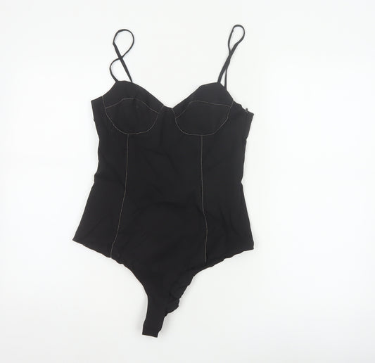 Zara Women Black M Rhinestone Corset Strappy Bodysuit Party
