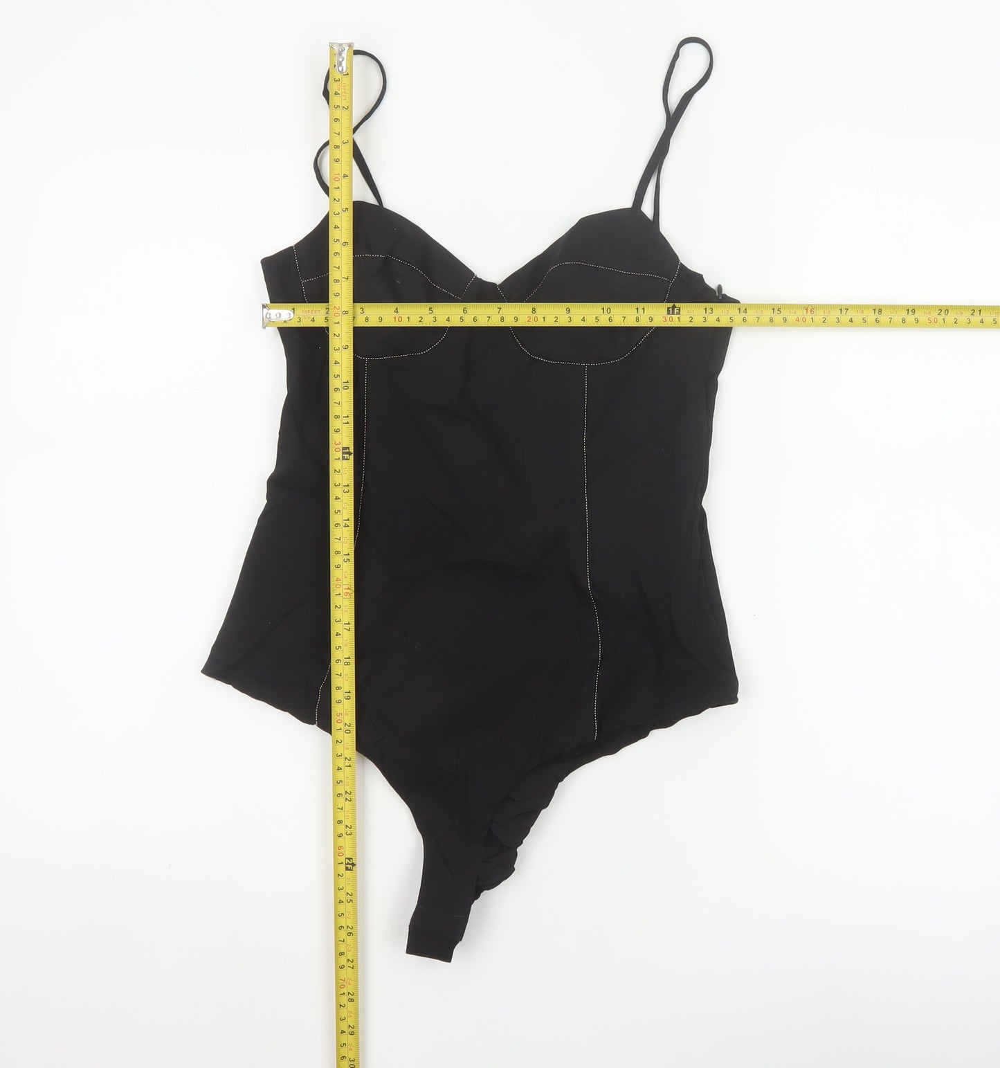 Zara Women Black M Rhinestone Corset Strappy Bodysuit Party