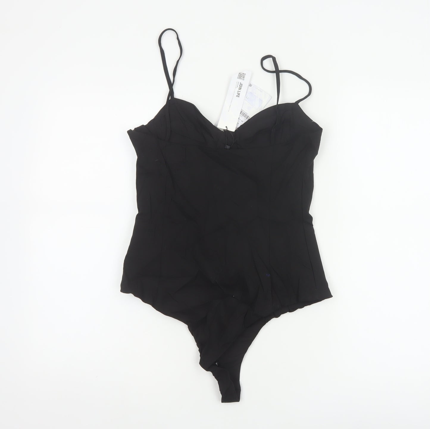 Zara Women Black M Rhinestone Corset Strappy Bodysuit Party