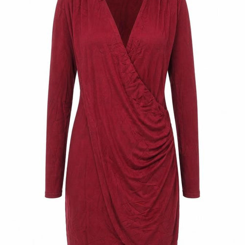 Boohoo Night Women Red UK 10 Bodycon Wrap Ruffle Long Sleeve Party Dress