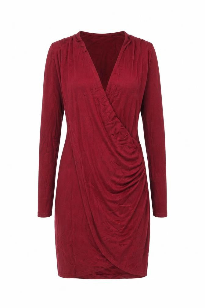 Boohoo Night Women Red UK 10 Bodycon Wrap Ruffle Long Sleeve Party Dress