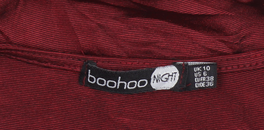 Boohoo Night Women Red UK 10 Bodycon Wrap Ruffle Long Sleeve Party Dress